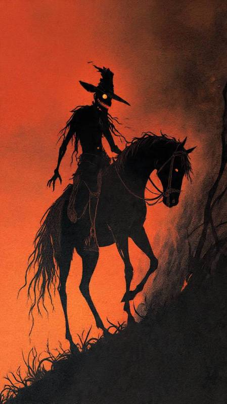 Creeper On Horse Under A Harvest Moon