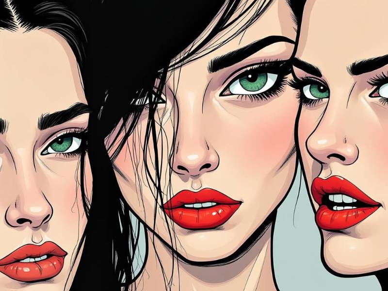 3 Women Red Lips Green Eyes