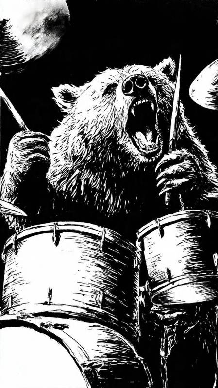 Bear Man Vs Drum Black And White 2