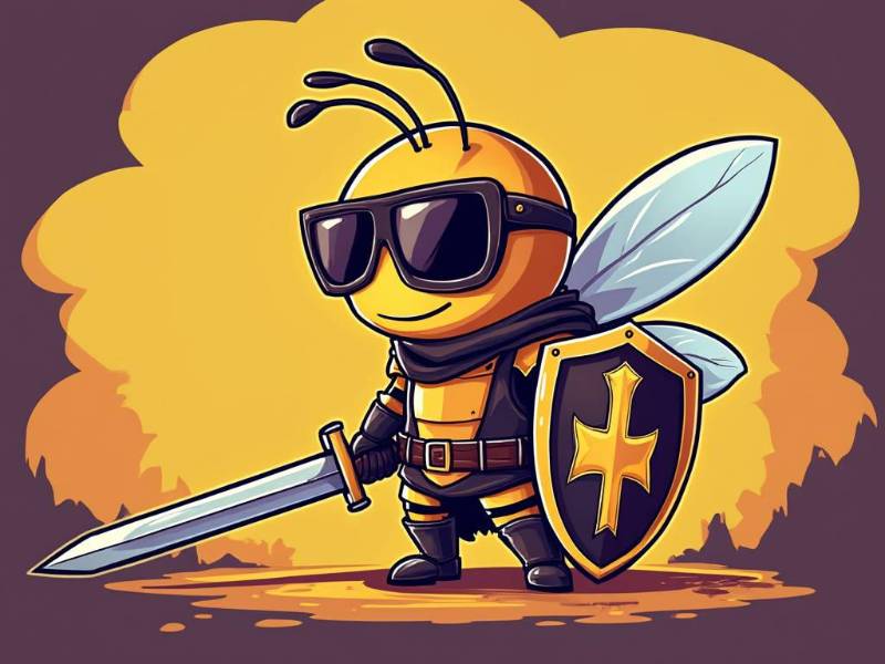 Bee Knight Cartoon With Sunglasses Shield Sword