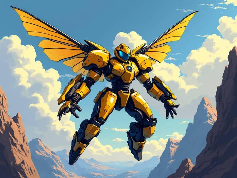 Bee Knight Wide Wings Flying Near Mountains