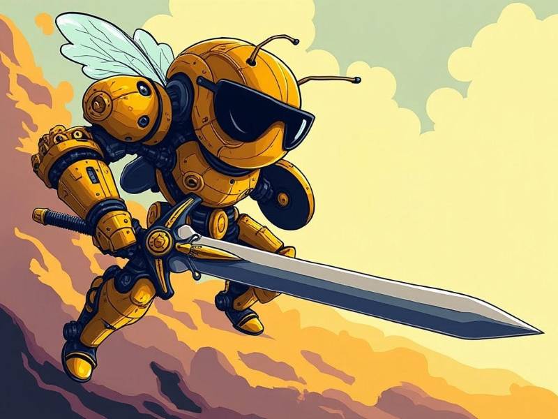 Bee Knight With Sunglasses Sword Shield In Sky