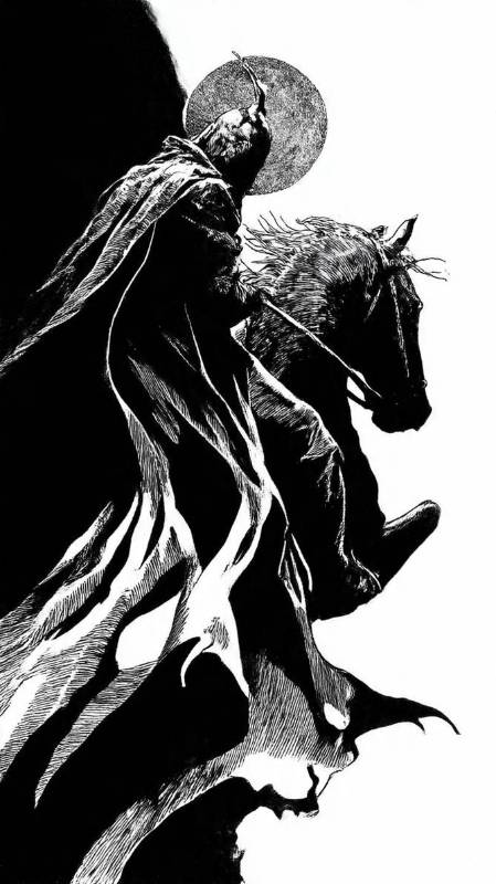 Headless Horseman W Full Moon Black And White 